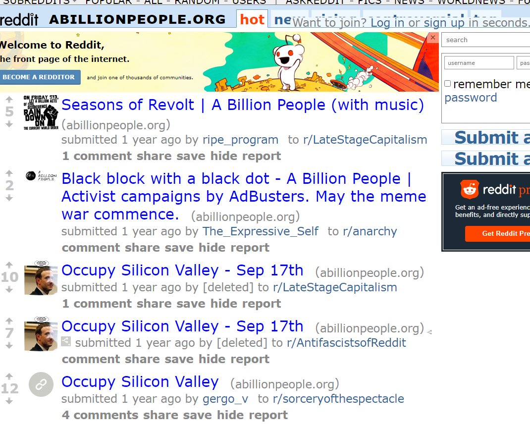 Now this, Guerrilla activism network has been working in the US for over a year now.Occupy Silicon Valley is one example. I saw their names on the massive protest schedules too. And as you can see under these 2 screenshots they go under the Canadian Abillionpeople for this.
