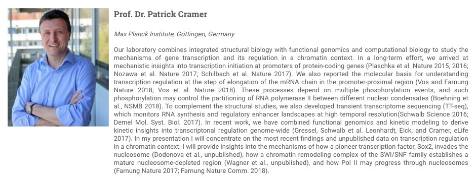 Get an opportunity to hear about transcription and gene regulation by one of the pioneers, Prof. Patrick Cramer @CramerLab @mpi_bpc in his talk at #Eureka2020

Check his research: mpibpc.mpg.de/cramer 

Have a look at #Eureka2020 speakers tinyurl.com/y26ldbah