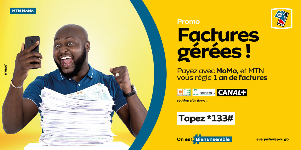 ouatt_djibril's tweet photo. Bientôt la fin de la période de grâce pour le paiement des factures!
 Mais avec nos initiatives Yello Hope, MTN s’engage à payer 1 an de factures d’électricité, d’eau, de Canal+, la scolarité...pour certains de nos clients qui payeront leurs factures via MoMo. https://t.co/WW4evvq16A