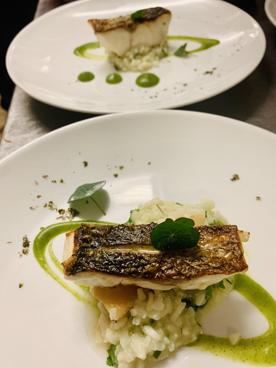 Spear caught Wexford fish, natural smoked haddock risotto, basil and courgett, nori powder #Wexford #restaurant #2020Challenge