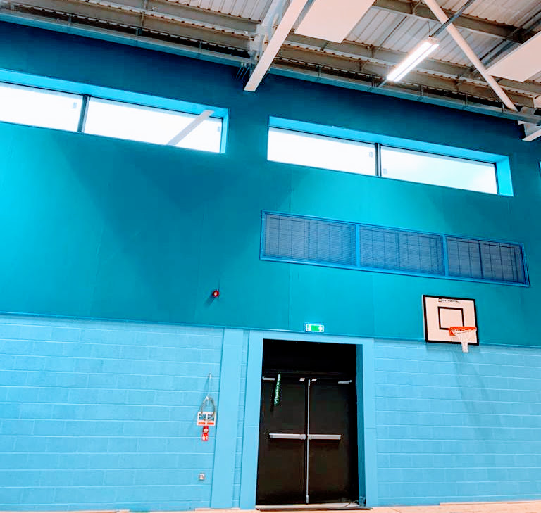 On time completion of our latest sports hall project today. For @isglimited at <a href="/YGBroMorgannwg/">Ysgol Y Fro-Uwchradd</a> - featuring our Trevira fabric wall cladding continentalsports.co.uk/fabric-wall-cl… to hide unsightly cladding and rails. Plenty of cut-outs round windows and louvres for our technicians! Neat job!