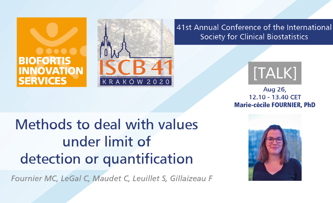 Biofortis_Fr's tweet photo. [TALK] 

Our expert, Marie Cécile Fournier, will present during ISCB in virtual, a study subject powered by Biofortis team about Methods to deal with values under limit of detection or quantification.

▶️ August, 26 from 12:10 to 13:40 CET

#Biostatistics #clinicalstudy https://t.co/AZwdzEitJj