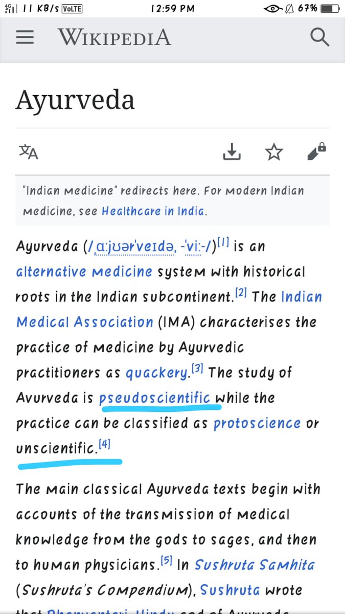 Yuvraj__jaiswal's tweet photo. by the wikipedia ayurveda is a pseudoscientific and defined as a unscientific... What this all going on..#voiceforayurveda @AIIA_NDelhi @AyushStudent @Wikipedia @ICMRDELHI @moayush @MoHmv @PMOIndia @aajtak https://t.co/LgrOdTEH1E