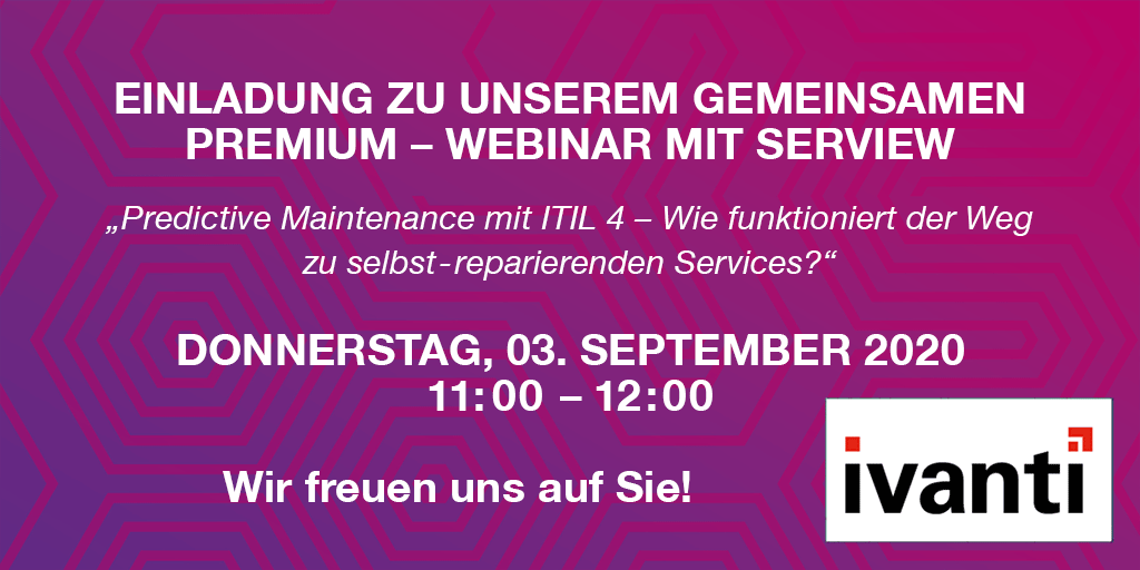 IvantiGermany's tweet photo. In unserem #Premium-Webinar mit #Serview geht es dieses Mal um die #Automatisierung des User Supports. Sind Sie mit dabei? Dann freuen wir uns auf Ihre Anmeldung!  https://t.co/pytBp3RwOg https://t.co/D5MajGiU4y