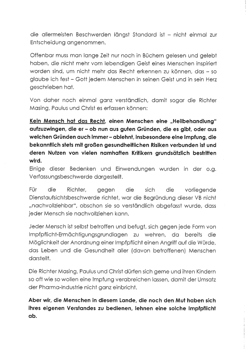 kjh_mov's tweet photo. #RT Rechtsfreier Raum.
Dienstaufsichtsbeschwerde gegen die Richter der 2ten Kammer des Ersten Senats #Masing, #Paulus und #Christ.
@ntvde @BILD @focusonline @derspiegel @SpiegelAnti @reitschuster @querdenken711 @RobertKennedyJr @realDonaldTrump @KremlinRussia @Michael_Ballweg https://t.co/UqnY70iotq