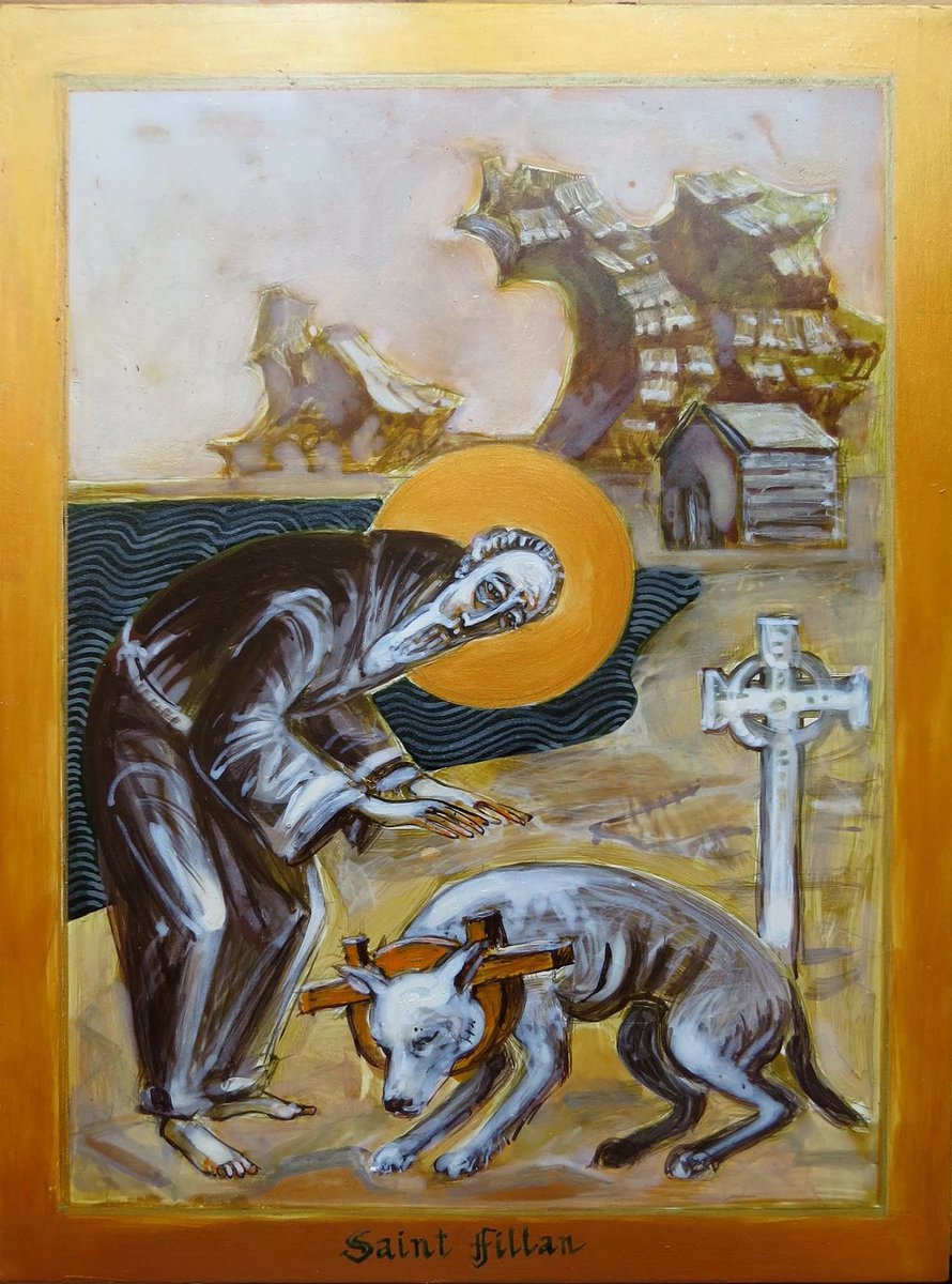 It is said that while Irish St Fillan of Strathfillan, Scotland (Feast 26 Aug, 9 Jan), was ploughing a field his ox was killed by a wolf! He miraculously persuaded it to take the place of the ox & pull the plough! Interesting that Fillan probably means “little wolf” in Irish!