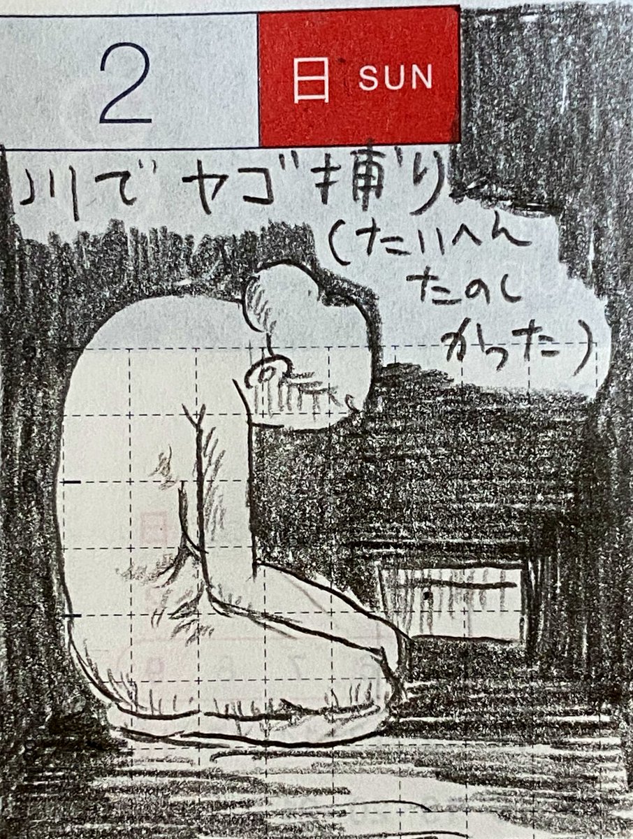 子どもの体調不良、ヒヤッとする。すぐよくなって良かった。川にはいろんなヤゴやヤゴのようなものが山のように居た。帰宅時川にかえした
#一コマ絵日記
#ほぼ日 
