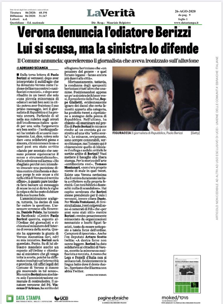 marimande2's tweet photo. LA NOSTRA PIENA SOLIDARIETA' A PAOLO BERIZZI PER I VERGOGNOSI E STRUMENTALI ATTACCHI DA PARTE DI  UNA DESTRA BECERA E VIOLENTA. QUI L'ARTICOLO DI ADRIANO SCIANCA DI CASA POUND DALLE PAGINE DE LA VERITA'@ODNDItalia @PBerizzi https://t.co/5N4tySYi3F