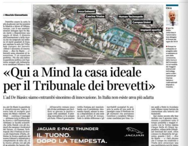 #Mind, il distretto dell'innovazione e della ricerca nell'ex area di Expo, potrebbe ospitare la sede europea del Tribunale europeo dei #brevetti   
<a href="/CarloBonomi_/">Carlo Bonomi</a> ; <a href="/BeppeSala/">Beppe Sala</a>