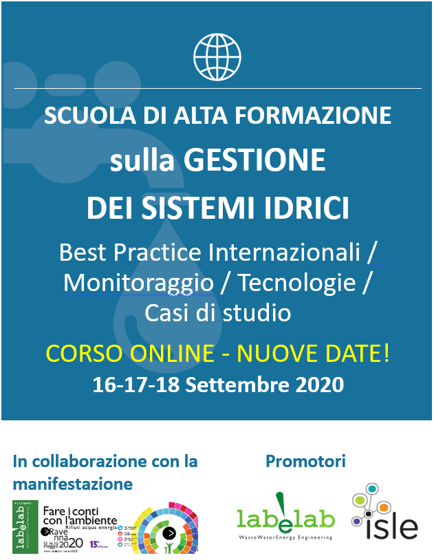 labelab's tweet image. 📣  A settembre la Scuola di Alta Formazione sulla Gestione dei sistemi idrici - ONLINE 16-17-18 - Iscrizioni Aperte! 

👉La richiesta di iscrizione può essere compilata direttamente online cliccando qui: bit.ly/32q4Ug7
👉Disponibile il programma: bit.ly/3hu1JdD