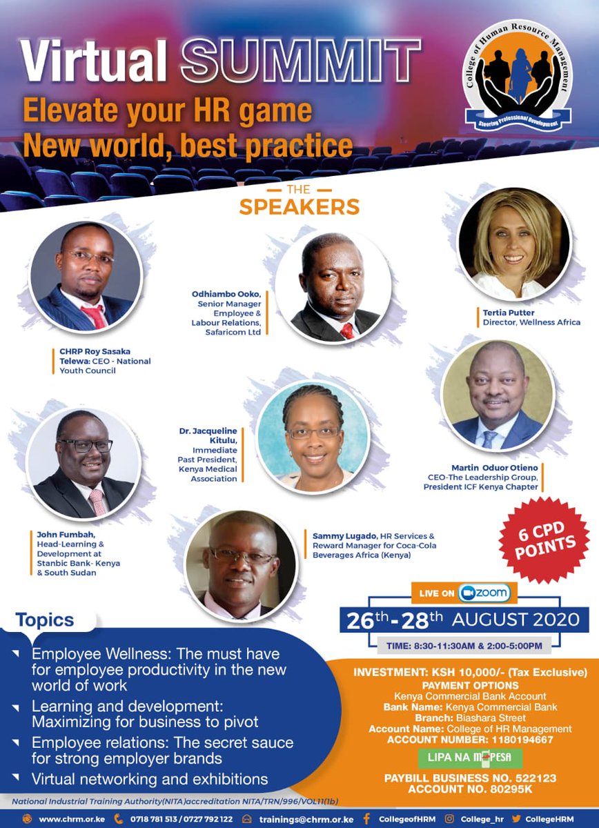 What a morning right here at the #chrmvirtualsummit themed: Elevate Your Game; New World, Best Practise. A very interactive and engaging session both from the speaker, the panelists, and the delegates ongoing on zoom. 
 Taking a Break, lets meet in the afternoon session.