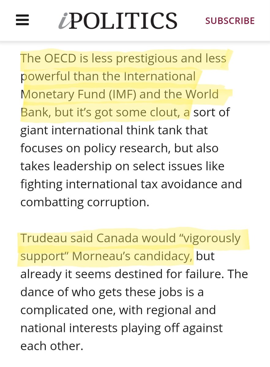 10) Further interesting still is that this body, the Organization for Economic Cooperation and Development, is the organization that disgraced Canadian Finance Minister, Bill Morneau, just announced he's hoping to lead. We'll see if he makes the cut.