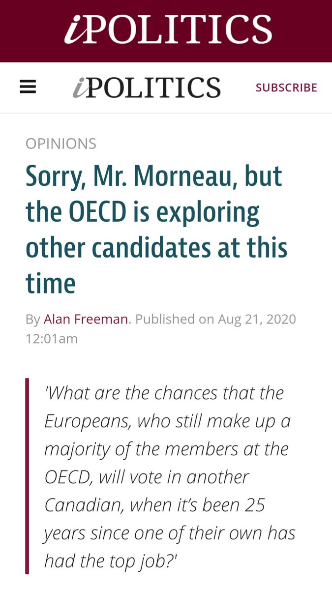 10) Further interesting still is that this body, the Organization for Economic Cooperation and Development, is the organization that disgraced Canadian Finance Minister, Bill Morneau, just announced he's hoping to lead. We'll see if he makes the cut.