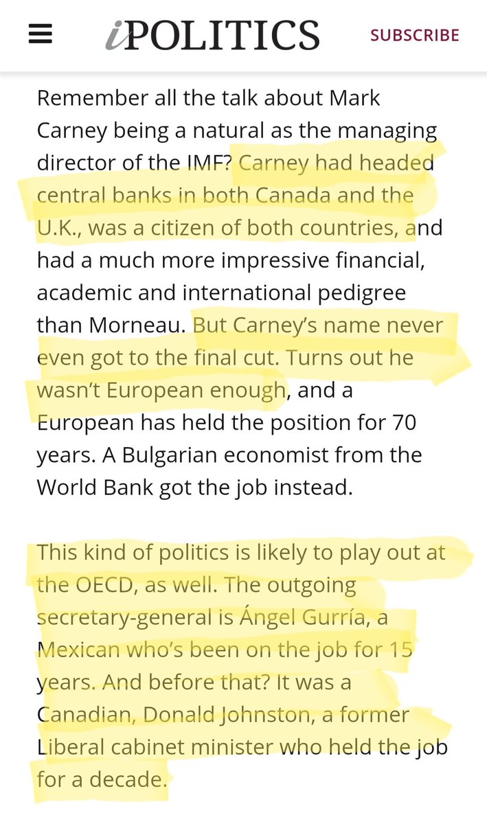 11) That article also mentions former head of the Banks of England and Canada, Mark Carney, who is now an unofficial paid advisor to the Trudeau Government. He'll be working with Chrystia Freeland, who just took over as Finance Minister after Morneau quit.