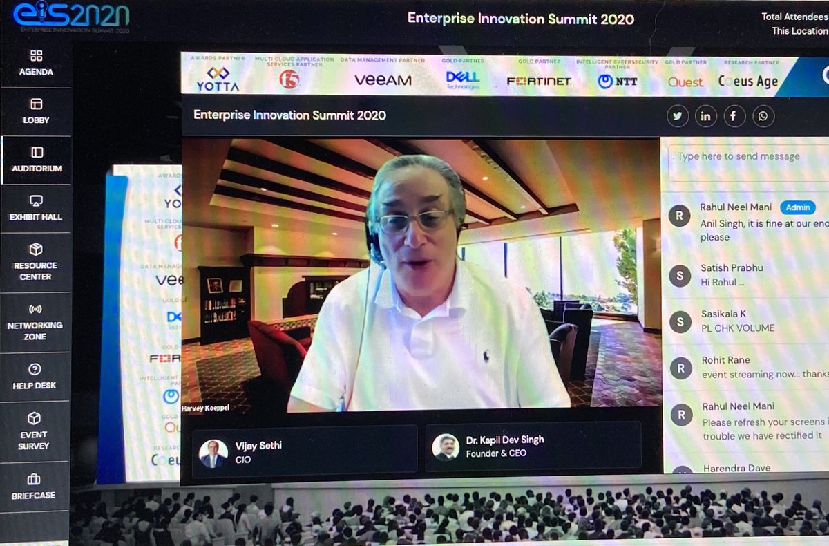 Harvey Koeppel former CIO Citibank and prof at ⁦<a href="/Penn/">Penn</a>⁩ delivering his keynote at ⁦@DynamicCIO⁩ #eis2020 off to a flying start ⁦<a href="/dynamicCISO/">DynamicCISO</a>⁩ ⁦@hacback17⁩ ⁦<a href="/shipramalhotra/">Shipra Malhotra</a>⁩ ⁦<a href="/muqbil_ahmar/">Muqbil Ahmar</a>⁩ ⁦<a href="/sarbjeetjohal/">Sarbjeet Johal</a>⁩