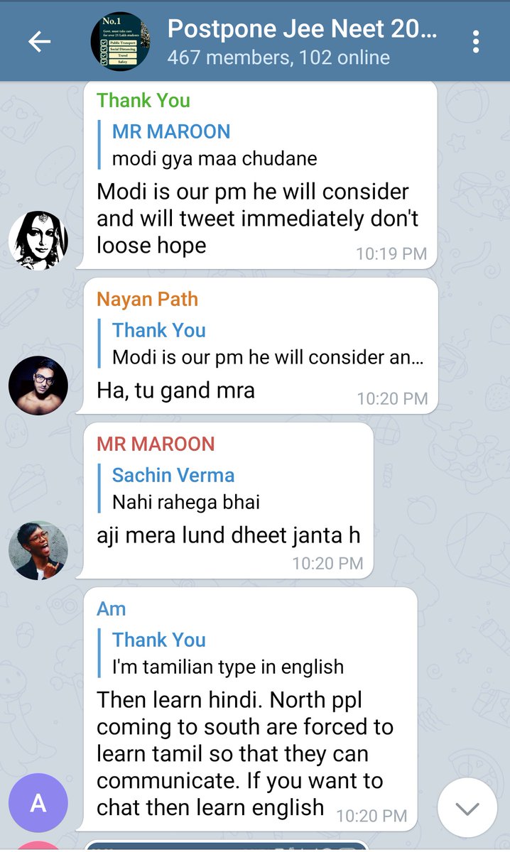 See what is going on in "Postpone JEE NEET" groups. Are they even serious about this issue ? They think china is better than Indian Democracy. Doing nothing, they are just busy abusing Prime Minister Narendra Modi Ji. Yesterday one student was saying he loves pakistan. (1/n)
