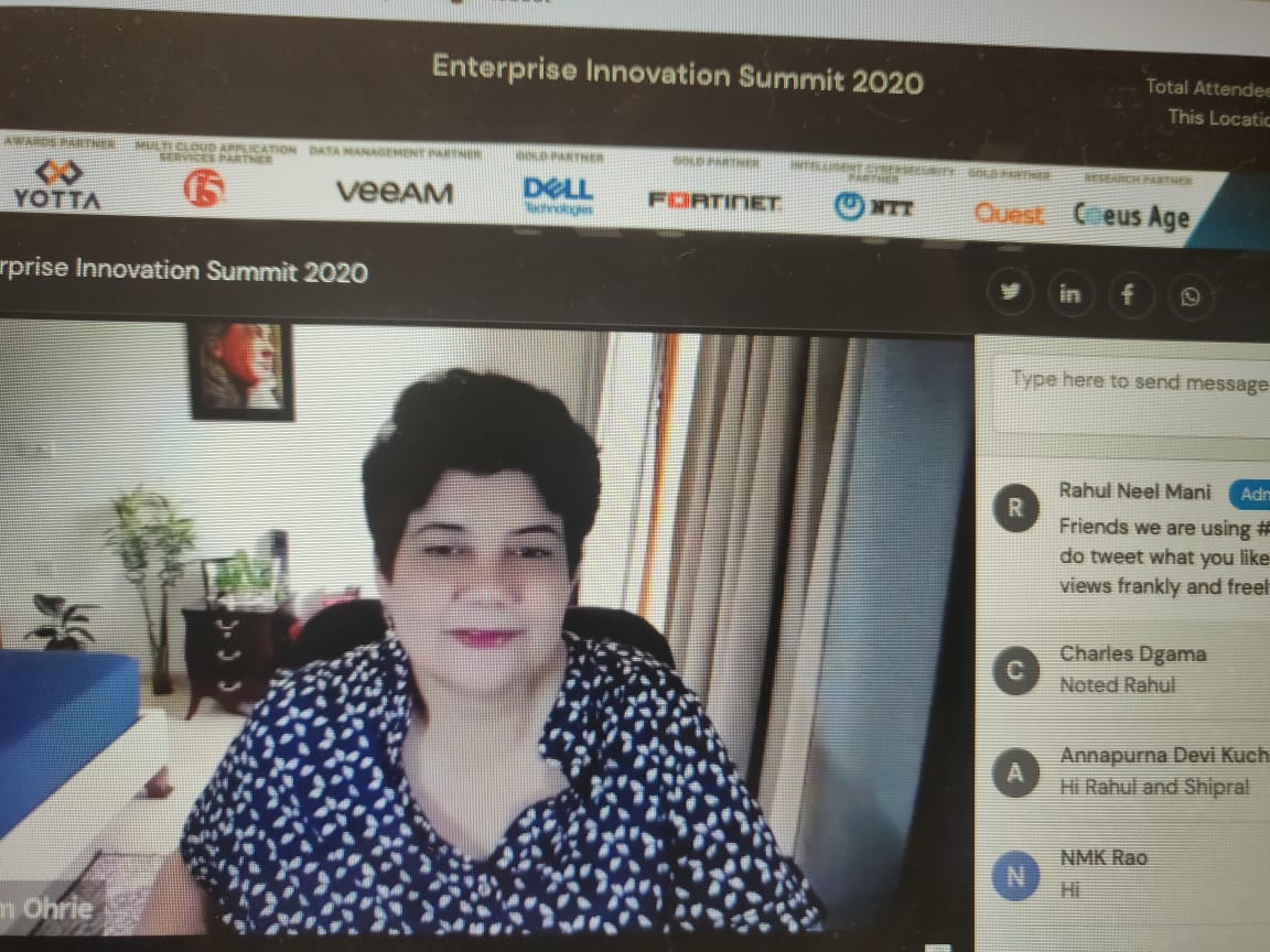 #EIS2020 Fireside Chat LIVE NOW with <a href="/Sheenam_Ohrie/">Sheenam Ohrie</a>, VP, Data &amp; Mobility Engineering, <a href="/DellTech/">Dell Technologies</a> on 'Fostering #WorkspaceTransformation with Agility and Innovation'. Tune in: vconfex.com/eis2020 
<a href="/rneelmani/">Rahul Neel Mani</a> <a href="/sarbjeetjohal/">Sarbjeet Johal</a> <a href="/stiennon/">Richard Stiennon</a> <a href="/digital_grey/">Grey Head Digital</a> <a href="/muqbil_ahmar/">Muqbil Ahmar</a> @hacback17