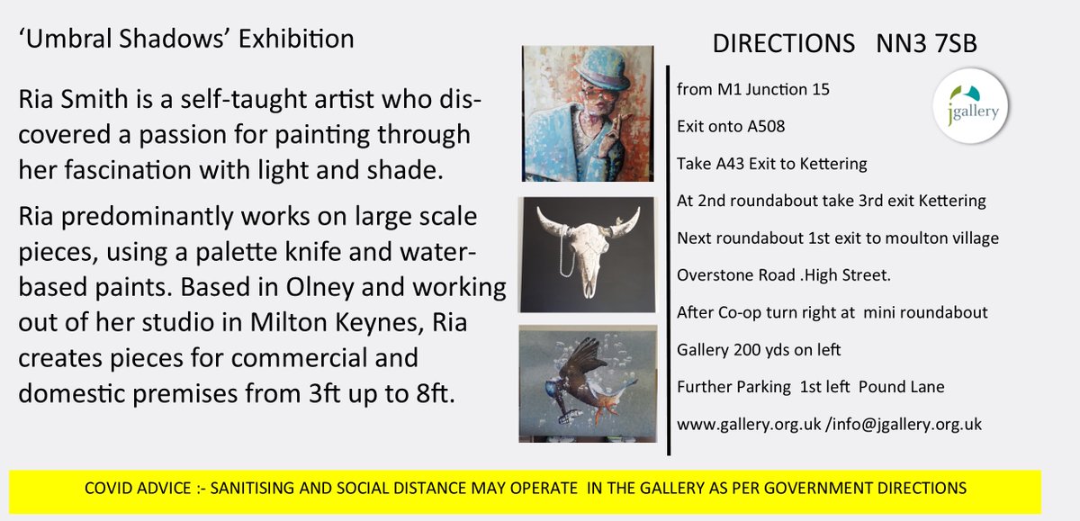 Yes! difficult times, but jgallery continues to celebrate 'The Arts' .. 'Umbral Shadows' art  exhibition by Ria Smith will be showing from Sept 9th-Oct 10th. Open day launch Sat 12th Sept 11am-3pm