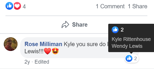 A person named Wendy Lewis "liked" that comment and various other posts on Kyle's account.