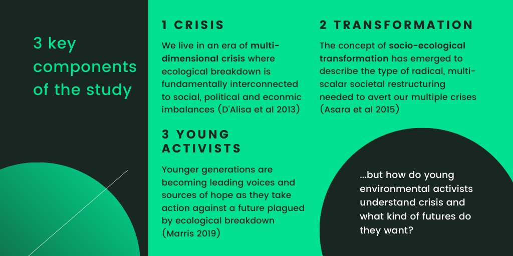 A good introduction to my research is through 3 key components. We live in an era of ecological (and social)  #crisis. Addressing these crises requires  #transformation. I have been exploring these processes from the perspective of  #youngactivists.  #pfgtc2020  #pgfhome  #IAAGEOG (2)