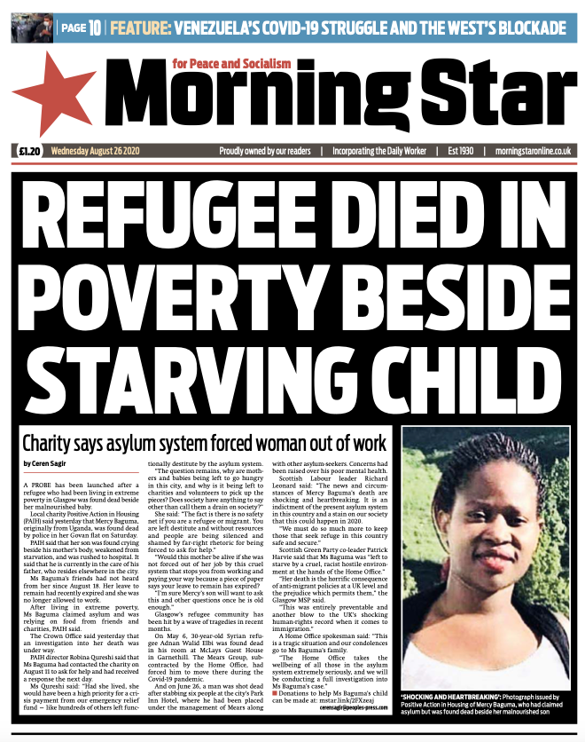 M_Star_Online's tweet image. Extraordinary. The Morning Star is the only paper to have the death of Mercy Baguma beside her starving baby as its front page story this morning