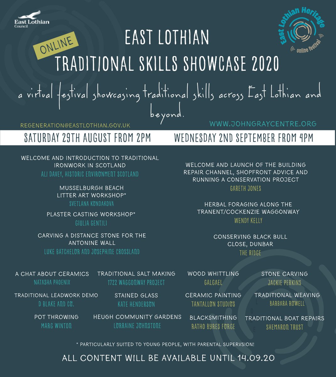 Showcasing all things #traditionalskills across #Eastlothian - all free, launches 29th August 2020! #ELHeritageFestival

mailchi.mp/213fbd2817ca/e…