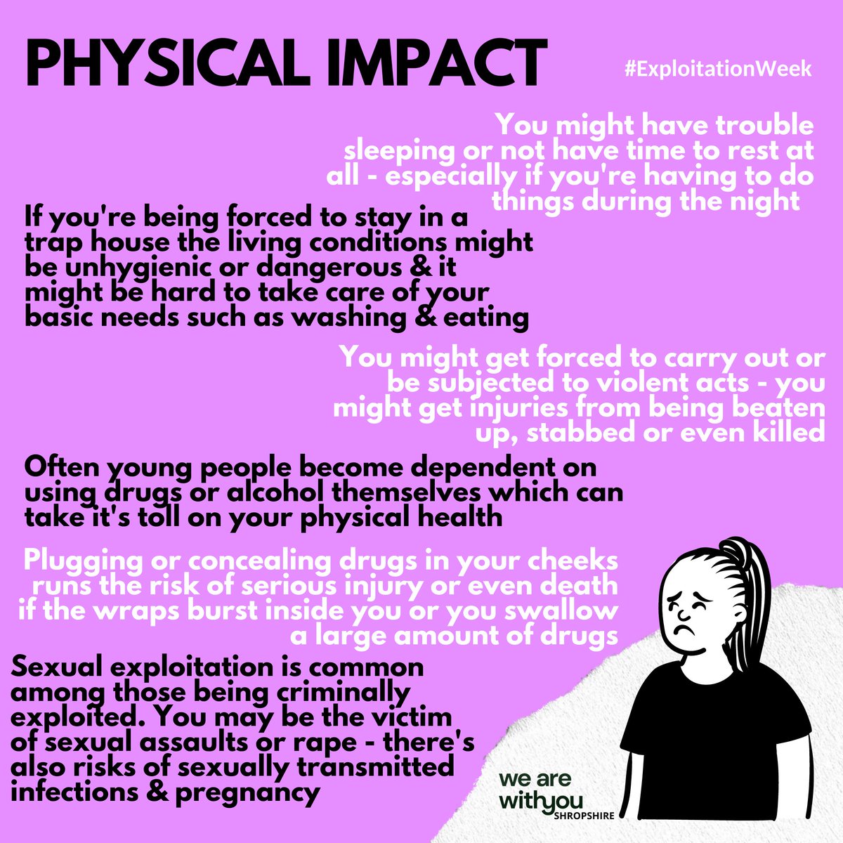 WithYouShrops's tweet photo. Day 3 #ExploitationWeek #resources shared on Instagram for #youngpeople - risks, loss of control, impact & how #cannabis is used in the #grooming process
Full set can be found at https://t.co/o94sBhUdmn but here's a taster - please share #rt
@MyPOV_Online @NatWorGroup #CCE https://t.co/vfMXrwWvti