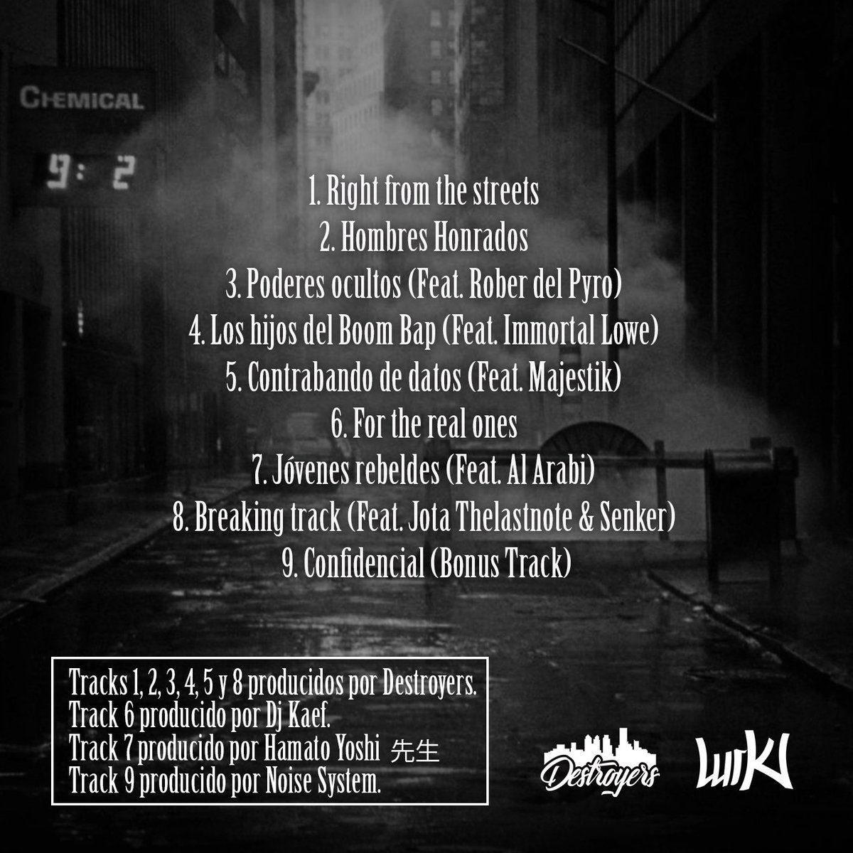 Hombres Honrados
La nueva maqueta de <a href="/NAVA_DESTROY/">NAVA_DESTROYER</a> y <a href="/AkA_Mass/">Mass</a>
Colaboraciones de <a href="/roberdelpyro/">rober del pyro</a>, Immortal Lowe, <a href="/Majestik13/">Oscar Majestik</a>, Al Arabi, Jota thelastnote y Senker.
Producciones de Destroyers <a href="/DjKaef/">DjKaef</a>, Hamato Yoshi y Noise System
Diseño de Lurk Studio

Lanzamiento 13 de Septiembre.