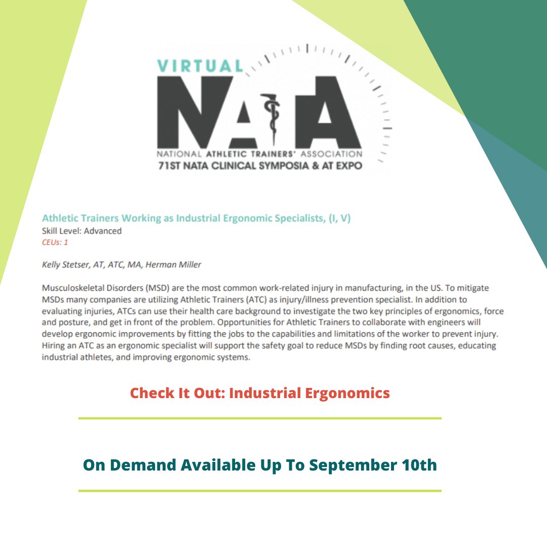 NATA_COPA's tweet image. Are you interested in learning more about the Industrial setting? Check out this VNATA session available on demand until September 10th! #VNATA2020