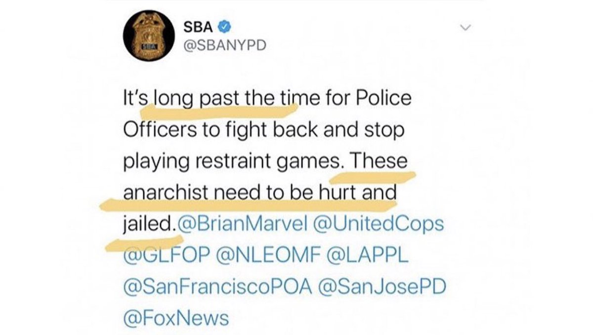 The New York police union tweeted this out a couple of days ago.Police encouraging far right terrorism.