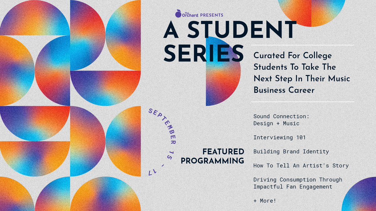 orchtweets's tweet image. The Orchard presents a free 3-day virtual student series Sept 15-17 for any college student who wants to take their music business career to the next level.⁣
⁣
Register &amp;amp; learn more about the scheduled programming here 🍊bit.ly/2Esu0Tw