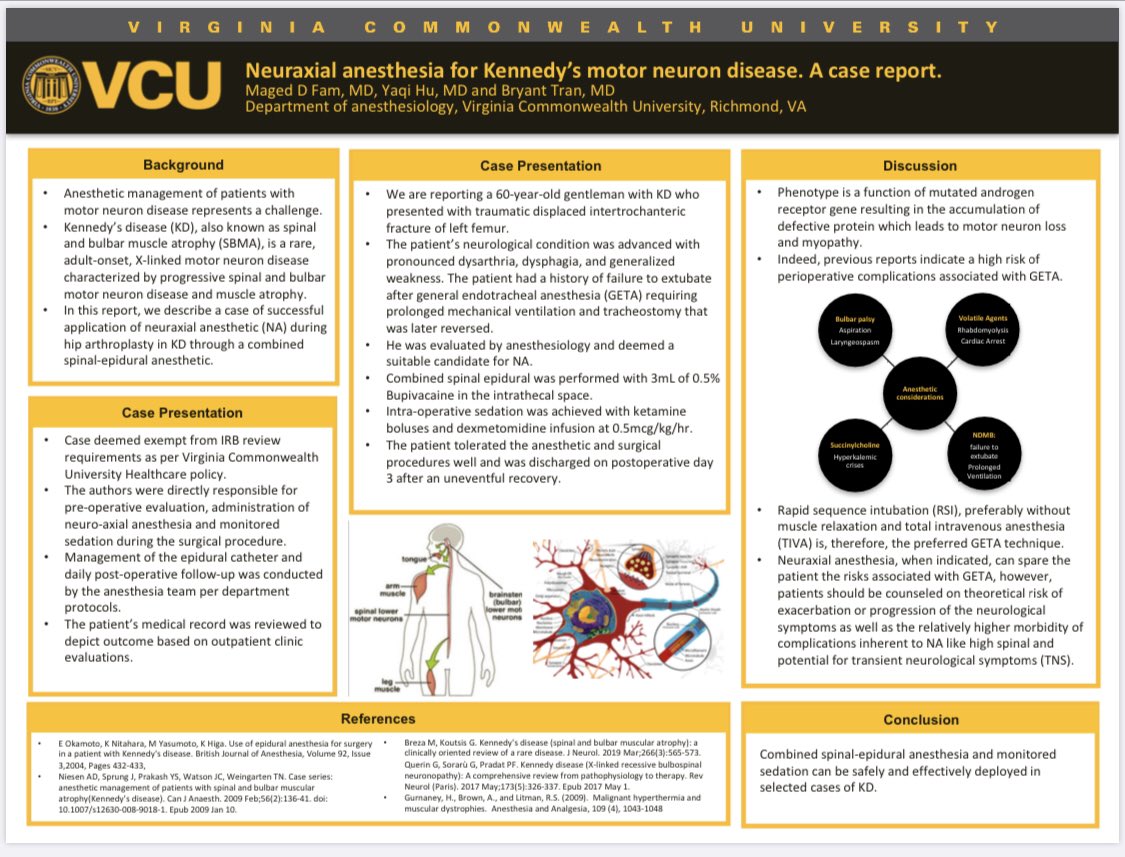 During resident research day, we had 9 of our residents present, 20 percent of presenters. Congratulations to Delour Fam CA2 for a first place in the Case Reports category. Neuro-Axial anesthesia for Kennedy’s Motor Neuron disease