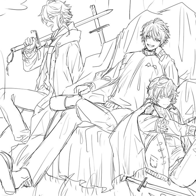 前描いた絵の構図段階の出てきたけど、葛葉くんがジャージ(通常衣装)でふんぞり返ってて笑っちゃった…なんかどっかの段階で衣装が変更されてた 