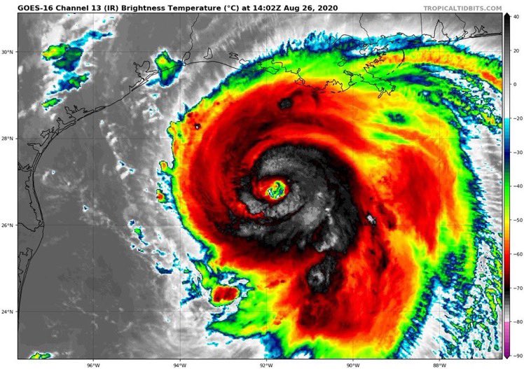 Hurricane Laura has now reached Category 3. The NHC says "Storm surge could penetrate up to 30 miles inland."  https://twitter.com/AP/status/1298651835063054338