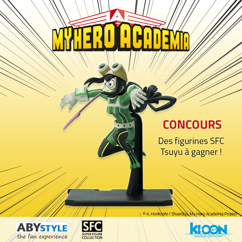 Pour fêter la sortie du tome 25 de #MyHeroAcademia jeudi prochain en librairie, on vous propose un concours pour gagner une figurine de notre chère Froppy ! 🐸💛

Pour participer : follow <a href="/_ABYstyle/">ABYstyle</a> et <a href="/ki_oon_Editions/">Ki-oon éditions</a> + RT 

TaS le 2/09, 3 figurines à gagner
#MyHeroAcademia