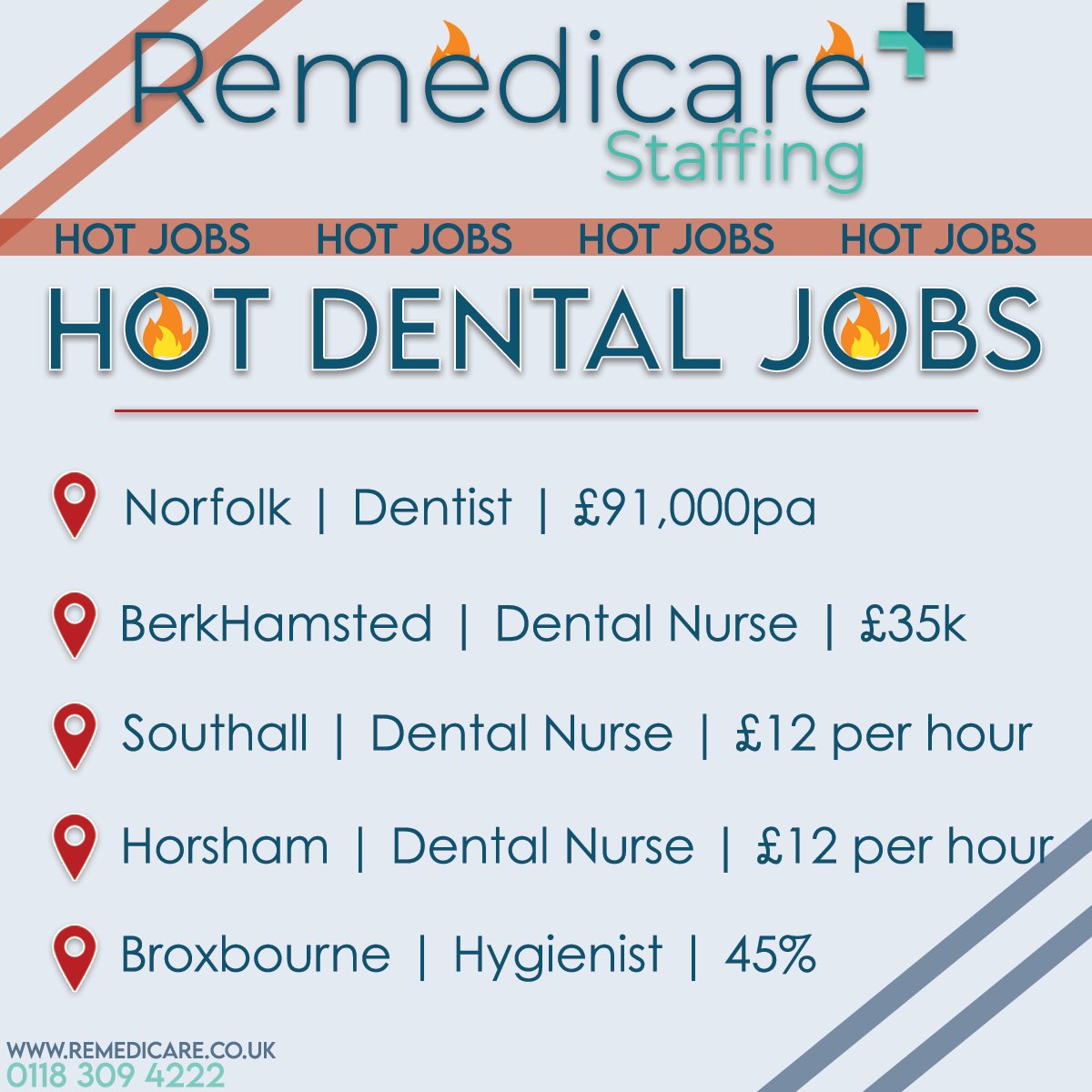 🔥🦷 Here are this weeks Hottest Dental Jobs! 🦷🔥

To receive further details, email info@remedicare.co.uk or call free 0118 309 4222.

Dental | Nursing | Residential

#jobs
#jobsoftheweek
#jobalerts
#jobalert
#dentaljobs
#dental
#dentistry
#dentalnurse
#hotjobs