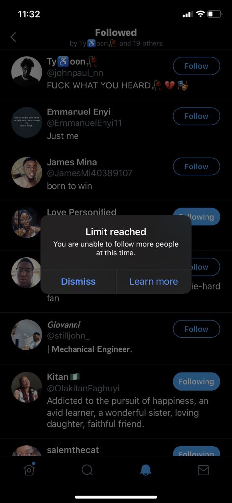 I will follow y’all that just followed me. Jack has limited me