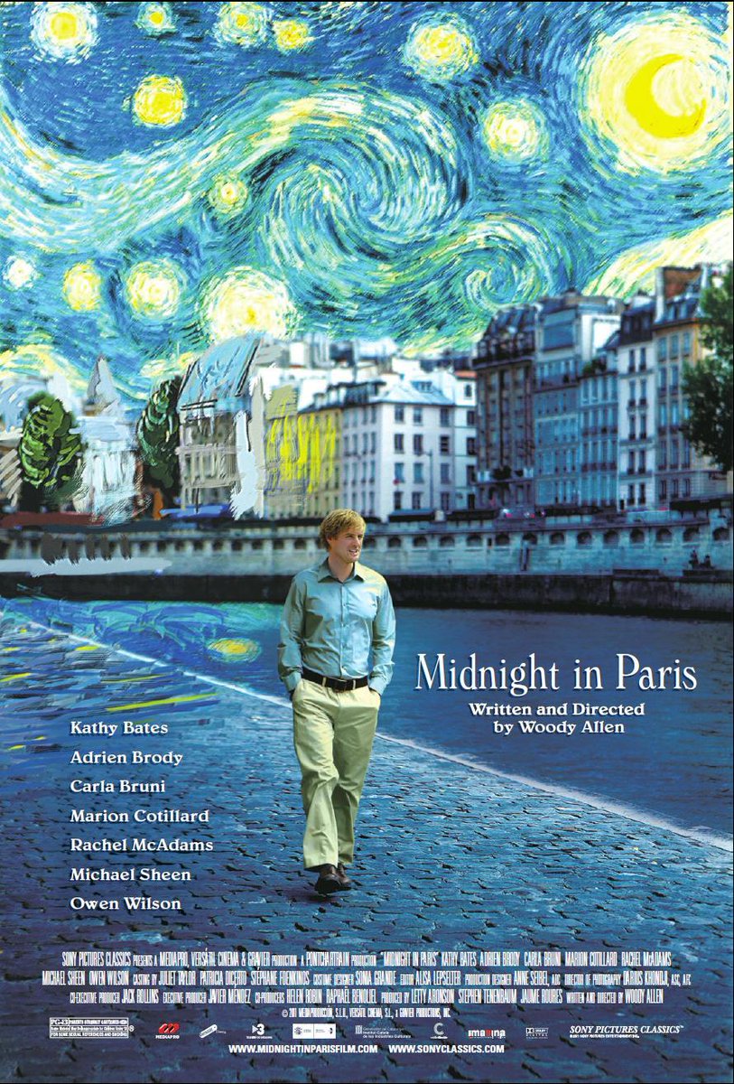 56. Midnight in Paris (2011): “We all fear death and question our place in the universe. The artist's job is not to succumb to despair, but to find an antidote for the emptiness of existence.” Light, assured, and charming movie.