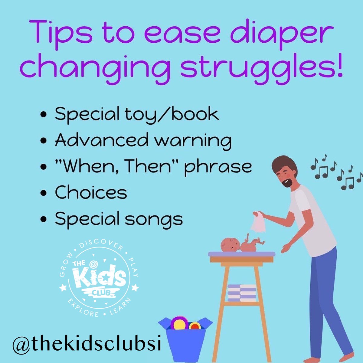 thekidsclubsi's tweet photo. What are some of your strategies for diaper-change survival?! ⬇️
#diapers #diaper #diaperchange
#baby #babies #toddler #toddlers #development
#earlylearners #childhood #diaperchanges #parents
#parenting #parenthacks
#parentinghacks #parenttips #parentingtips #parenttricks https://t.co/qIk7clFaxq