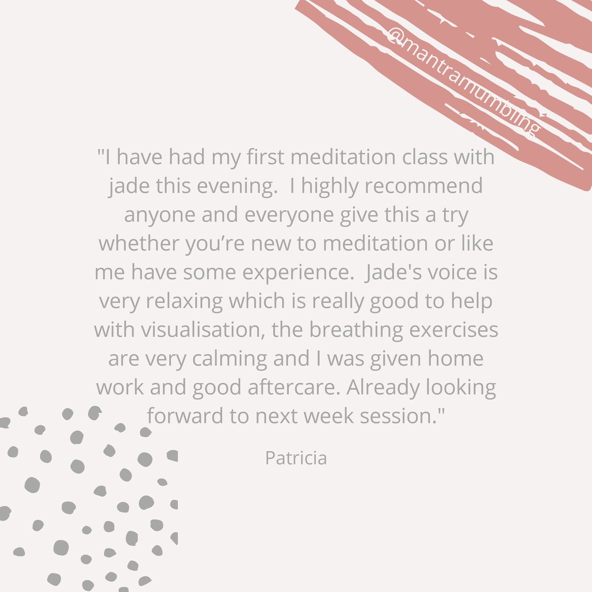 LOVELY CLIENT FEEDBACK 💕
If you've had experience with #meditation or if you're a complete beginner we have #guidedmeditations for everyone.
If you'd like to attend you can PRE BOOK for our September online classes for just £6! Click on the link below 👇
linktr.ee/mantramumbling