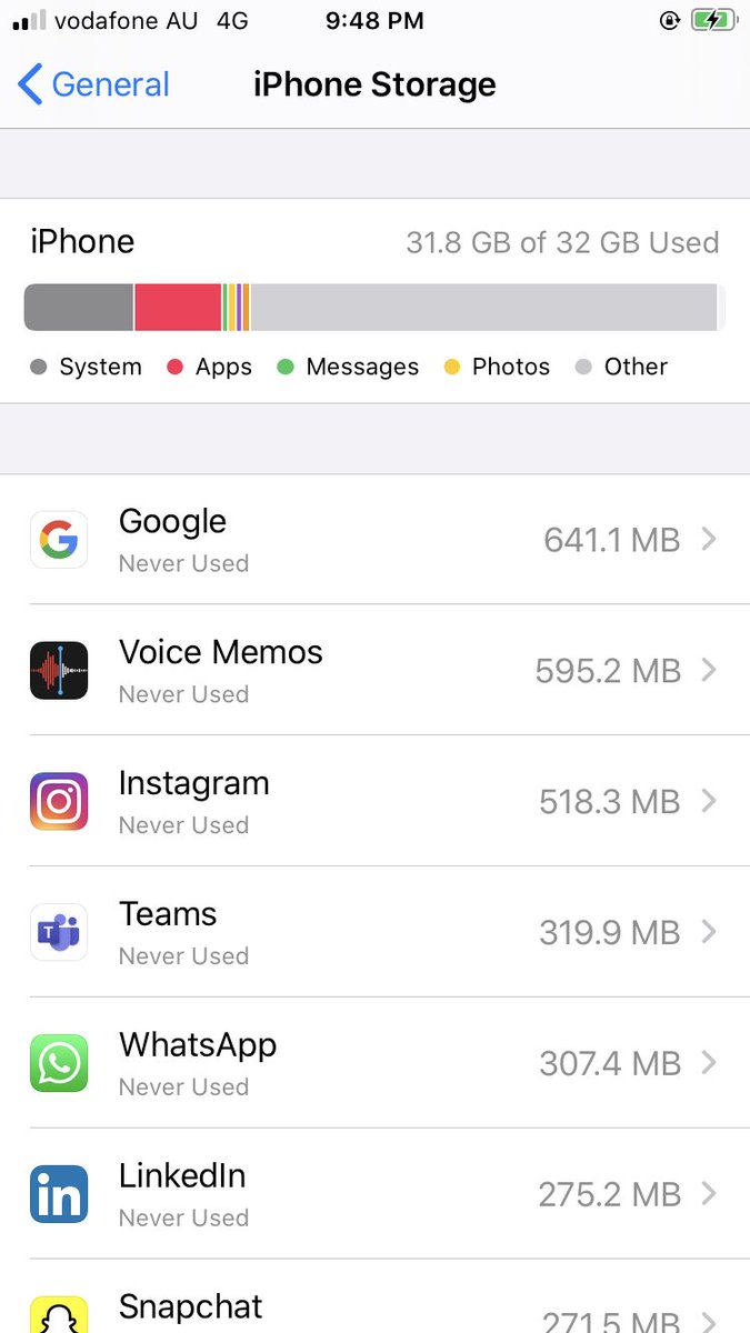 urvik2's tweet photo. @AppleSupport I’m facing issue with my iPhone7. Ive deleted almost 20 apps, cleared cache, reset settings, emptied my photo gallery, and it still keeps saying no space. None of the apps remaining on my phone seem to work properly.  Max space is occupied by Other. Please help. https://t.co/PDdNn65qS6