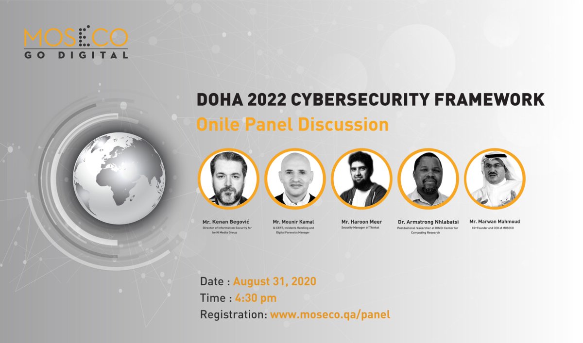 MOSECOQatar's tweet photo. Our panelists are getting ready to discuss #Qatar2022 #cybersecurity #framework. If you haven't registered yet, here is the link:
https://t.co/3y67sB5Q70
Save the date #Aug31 @ 4:30 #MOSECOQatar #GoDigital #paneldiscussion https://t.co/XXN0j1spXT