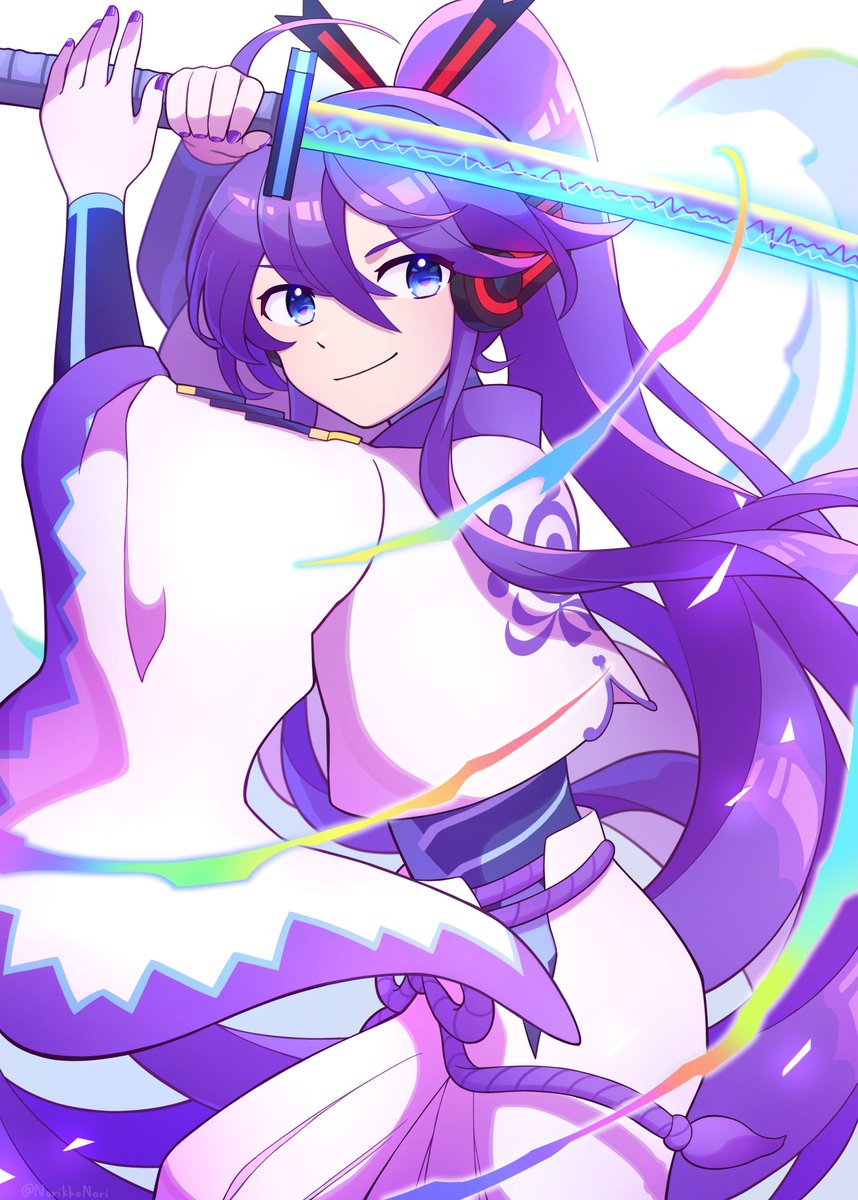 kamui gakupo weapon 1boy sword male focus purple hair long hair holding  illustration images