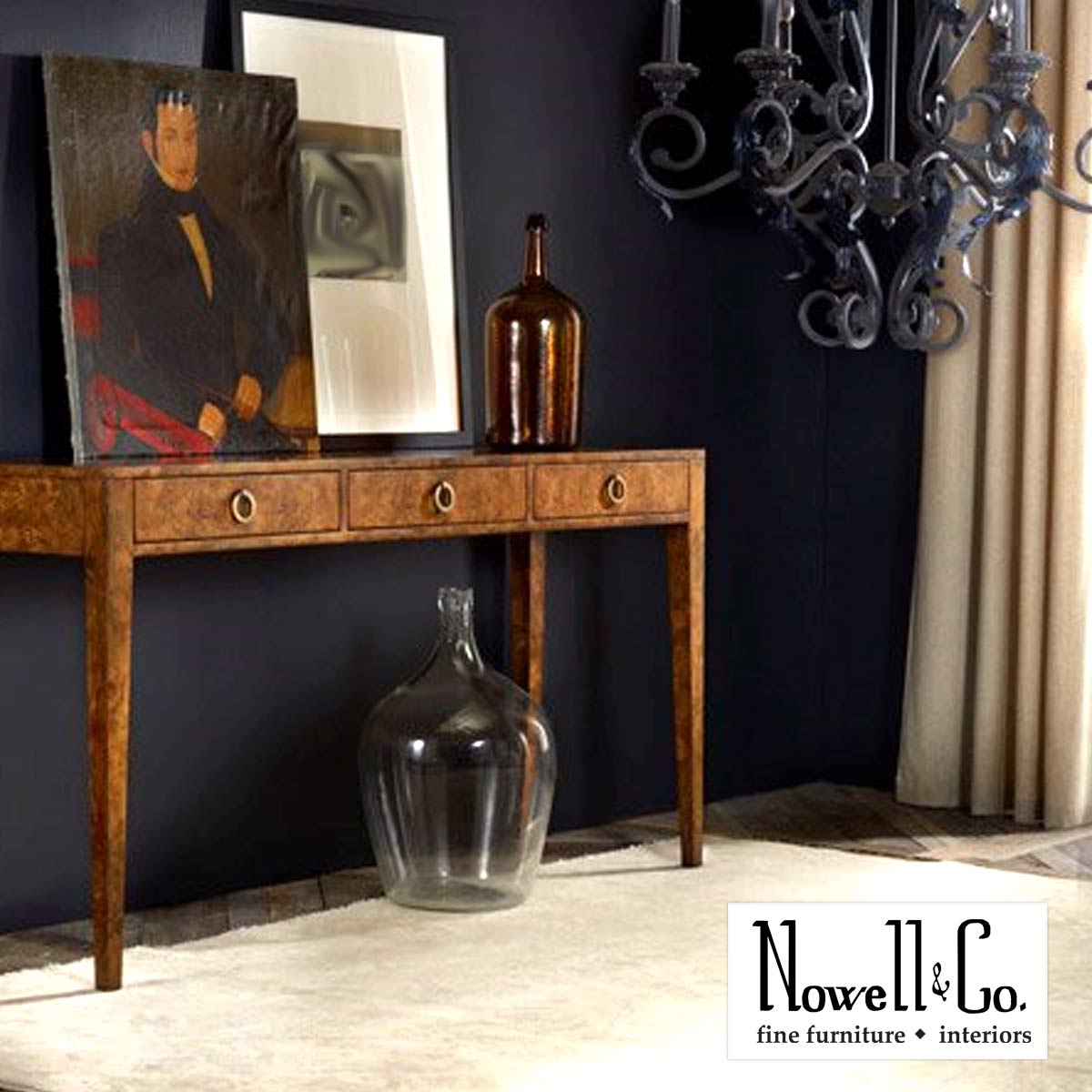 nowellandco's tweet photo. The Three Drawer Console in Burl is a console/sofa table finished in walnut burl veneer, made w/ solid mahogany;  brass hardware.
#NowellandCo  #WilsonNC #retailstrong #communitysupport  #stayhomeinstyle #NorthCarolina #DesignerFurniture #Interiors   #HomeDetails #HouseGoals https://t.co/AjACFQntHd