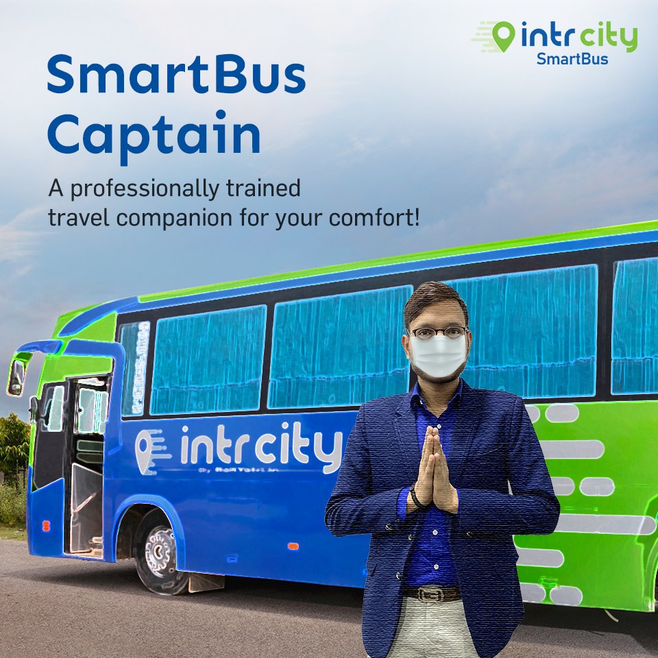 IntrCity's tweet photo. Our trained SmartBus Captains assists you all through the journey for your #safe and #comfortable travel experience. They offer you the most professional on-board service.
Book now: https://t.co/kHf5rxKgxn
#UpgradeToSmartBus #SmartBusCaptain #IntrCitySmartBus #RailYatri https://t.co/syqsKtxo6q