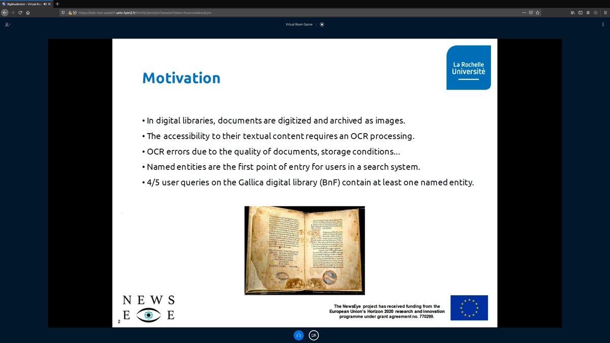 shawnmjones's tweet photo. Ahmed Hamdi is presenting “Assessing and Minimizing the Impact of OCR Quality on Named Entity Recognition” #TPDL2020

Paper: https://t.co/T1nU8PMOPs https://t.co/LUrhXxkLuo