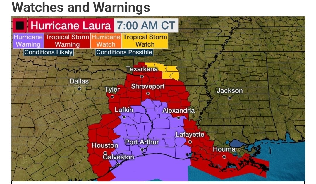 Hurricane Laura has strengthened to become a Category 3 Hurricane with maximun winds at 115 mph.  Laura continues to move North West at about 15 mph.