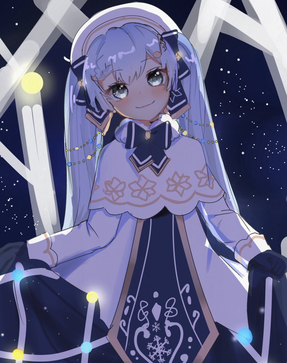 初音ミク ,雪ミク 「雪ミク決まってからやっと時計ちゃん描けたー?かわいい https://t.co/」|あずきのまめのイラスト