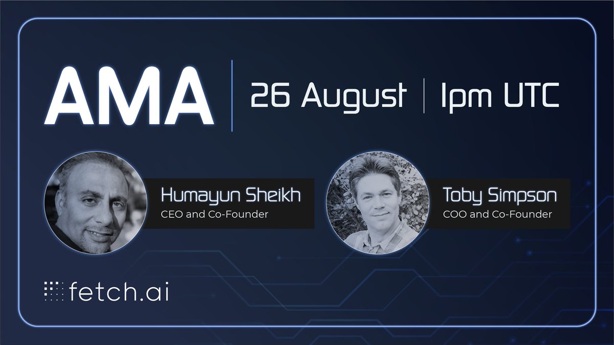 Fetch_ai's tweet photo. Join us now on the @Fetch_ai #Telegram channel to speak directly to two of our co-founders, CEO @HMsheikh4
 and COO @pretzelsnake.

👉https://t.co/sRRc1NMvdR
$FET #AMA #Community #AI #Blockchain https://t.co/Nsm1mAkiXK