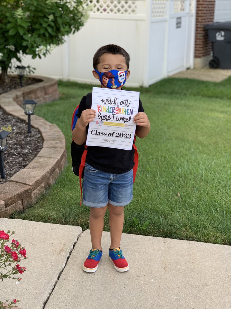 First day of Kindergarten for my baby. Made him go out to take pictures although he’ll be stuck inside 😒 #classof2033